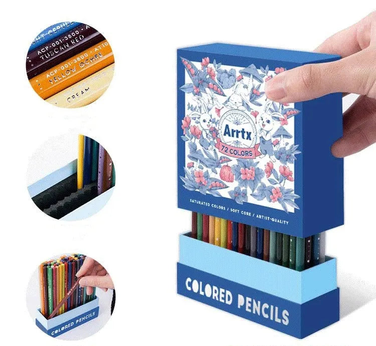 Boxed set of 72 or 126 soft core coloured pencils for drawing and sketching, with basswood casings.