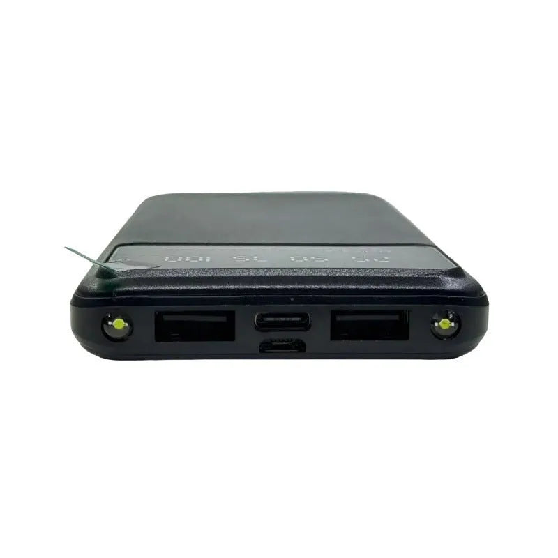 Black ultra-thin fast charging power bank with 10000mAh capacity showing compact design