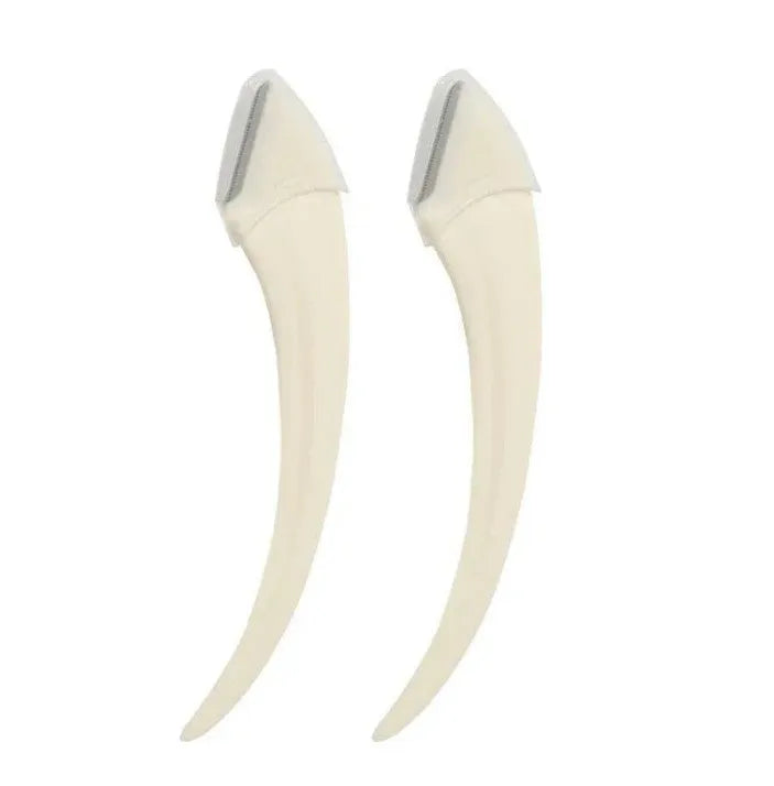 Curved moon eyebrow trimming knife with comb in white, pink, or green colours