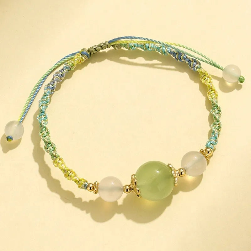 Women's hand-woven couple bracelet with white agate and gemstone beads in three colour options with electroplated metal details