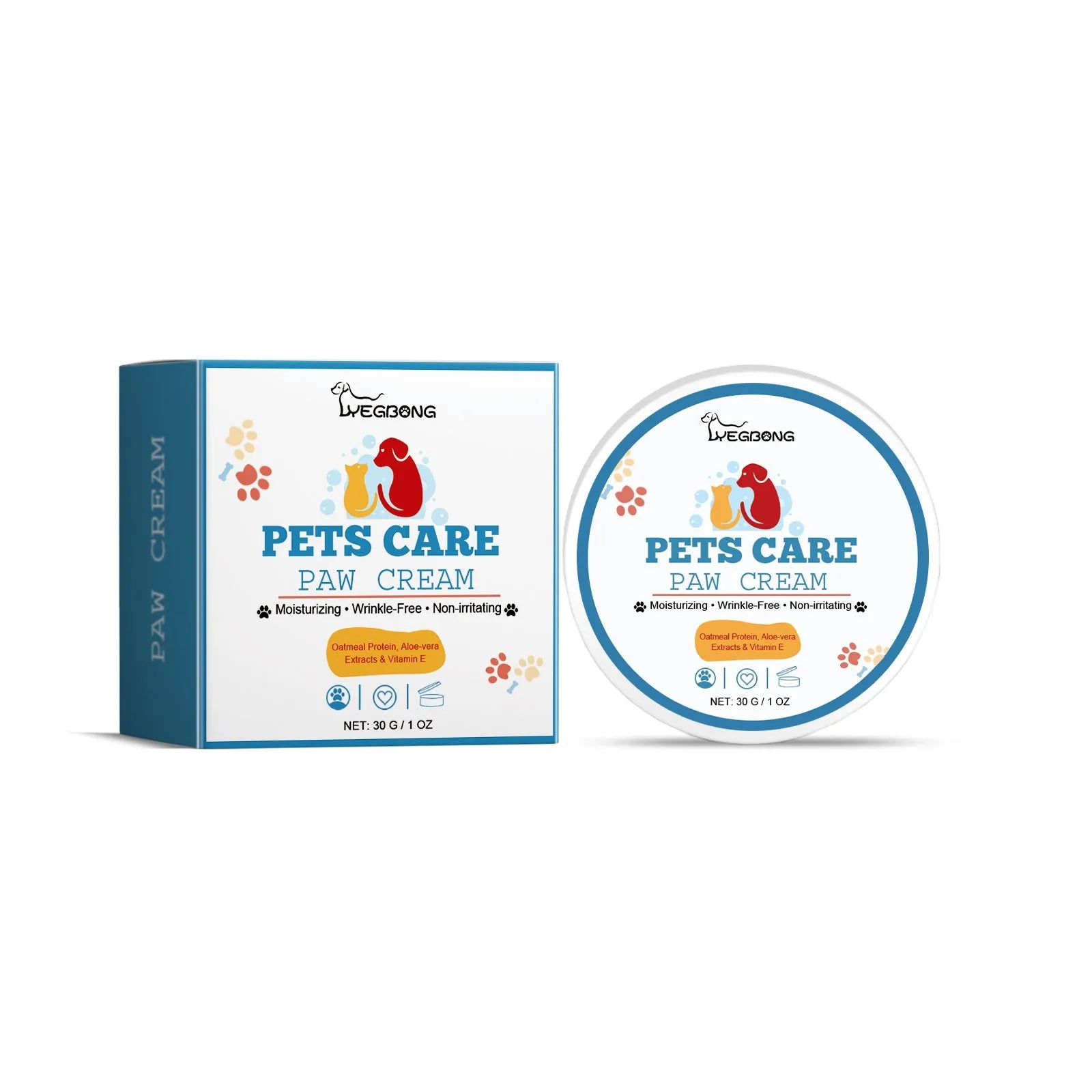 Pet paw care cream tube 30g for dogs with moisturising formula on a light background