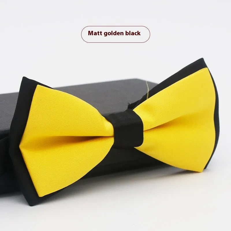 Men's solid colour flat head polyester bow tie on white background