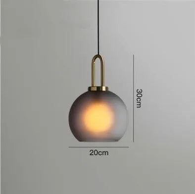 Nordic simple modern glass ball chandelier with iron frame, scrub soot 20cm, adjustable height 0.5m for indoor use