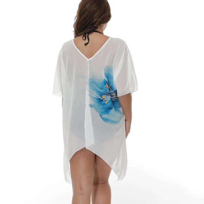 White loose-fitting plus size beach cover-up blouse for women