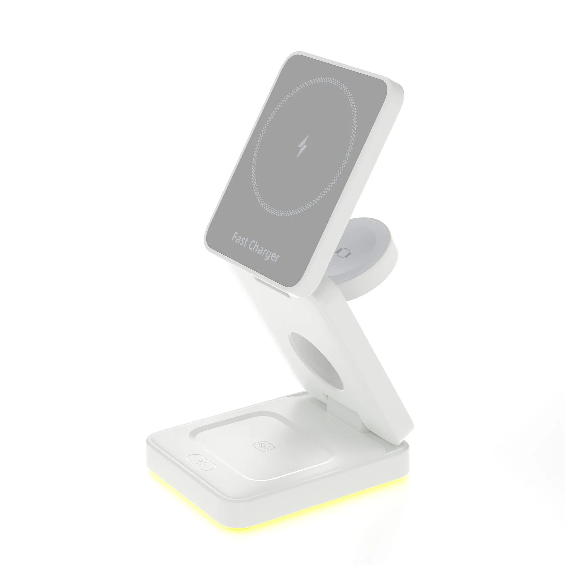 Three-in-one folding magnetic wireless charger in black with USB cable