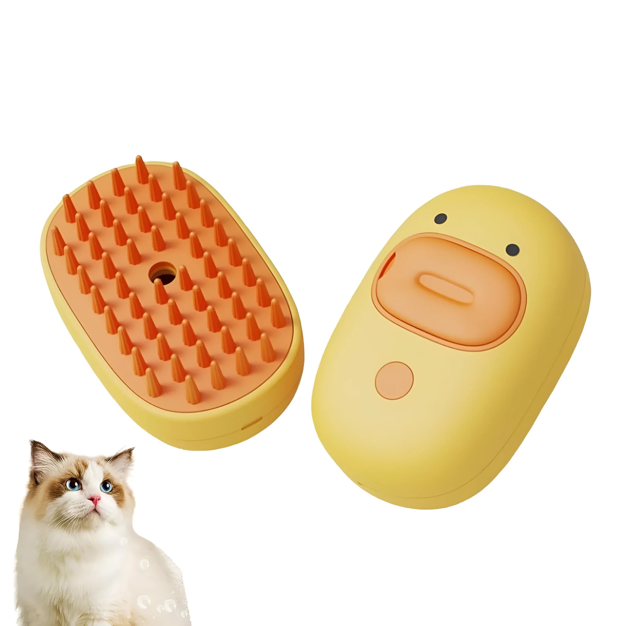 White rechargeable pet steam brush with water tank for cat and dog grooming