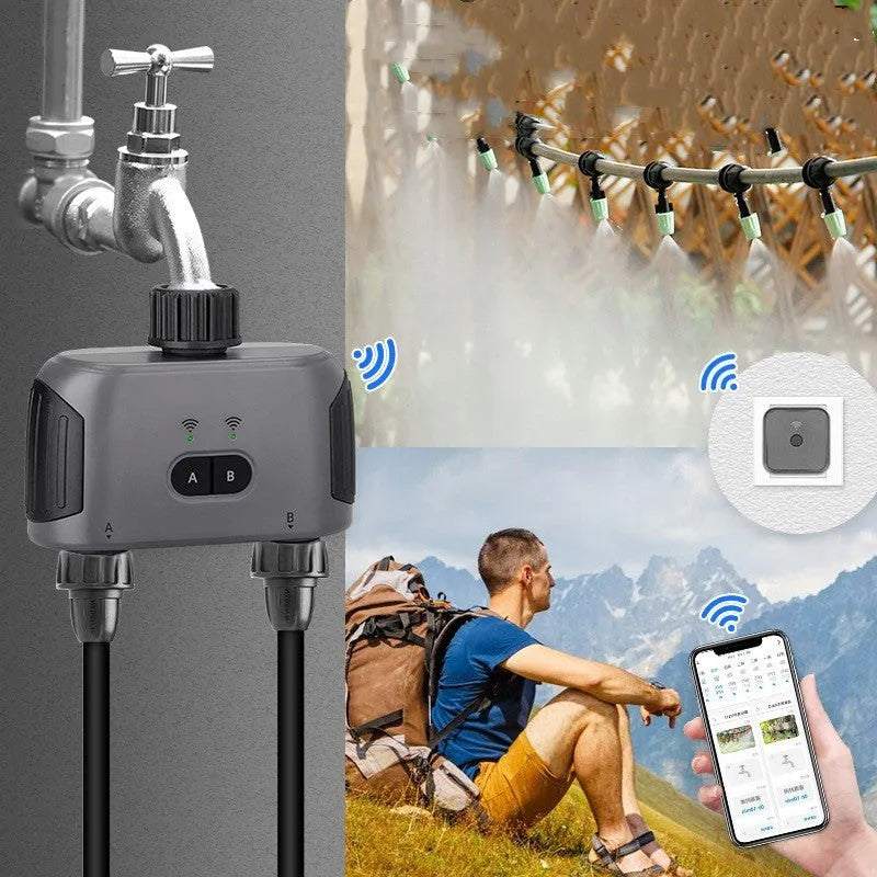 Bluetooth dual watering controller for mobile phone remote garden irrigation with 15 metre range