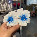 Pastoral style alloy floral stud earrings with oil-spot glaze finish in four colour options