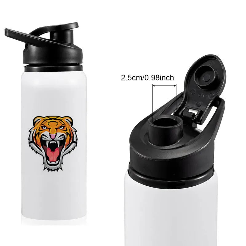 White aluminium sports water bottle for cycling with screw cap in 600ml and 750ml sizes