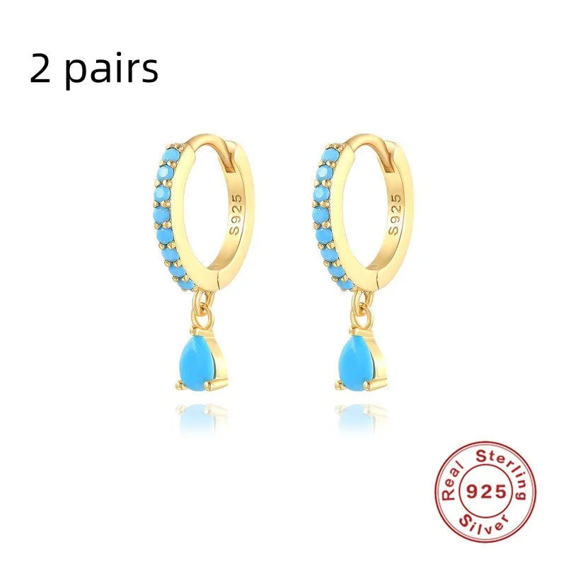 S925 sterling silver geometric water drop earrings in gold or silver tone with crystal/diamond accents.