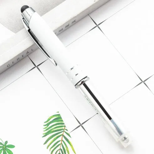 Multifunctional metal capacitive stylus and LED light ballpoint pen in red, black, white, green, or blue