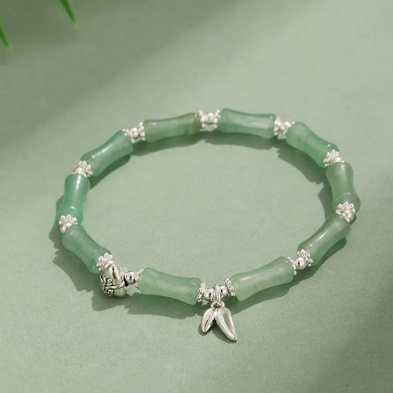 Green aventurine bamboo strawberry crystal bracelet with mixed stones and adjustable sizing