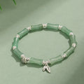 Green aventurine bamboo strawberry crystal bracelet with mixed stones and adjustable sizing