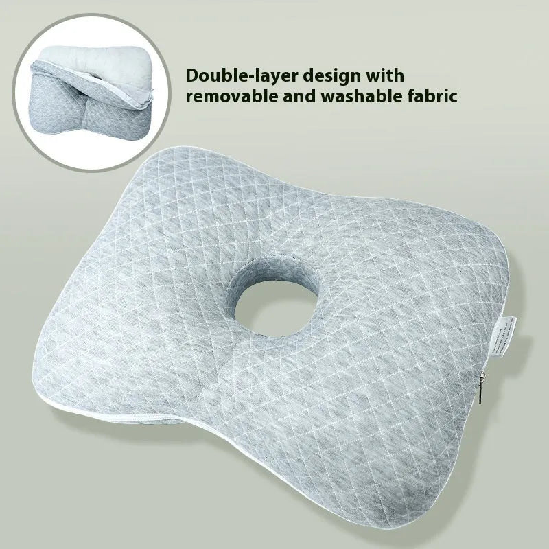 Single hole ear pillow for adults in grey, measuring 39 by 28 centimetres.