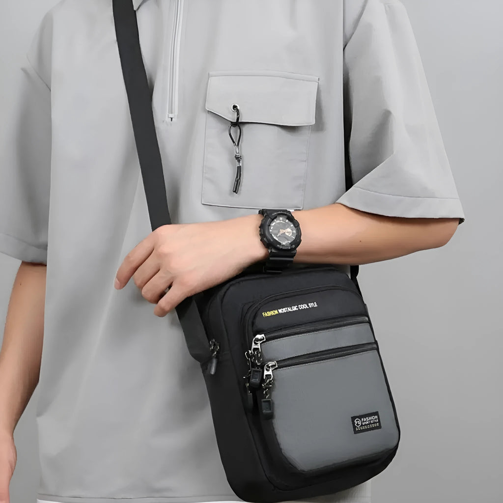 Men's nylon crossbody bag in green colour with waterproof construction and urban simplicity style
