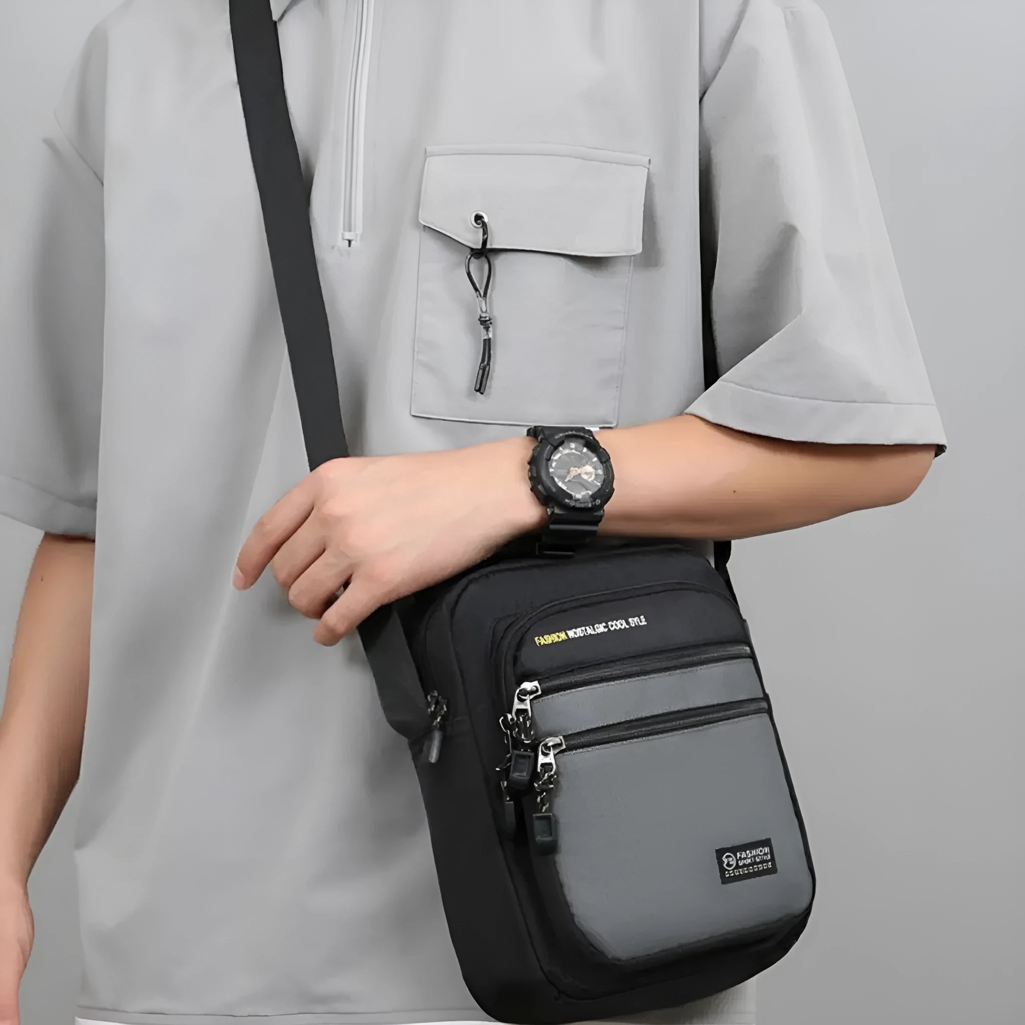 Men's nylon crossbody bag in green colour with waterproof construction and urban simplicity style