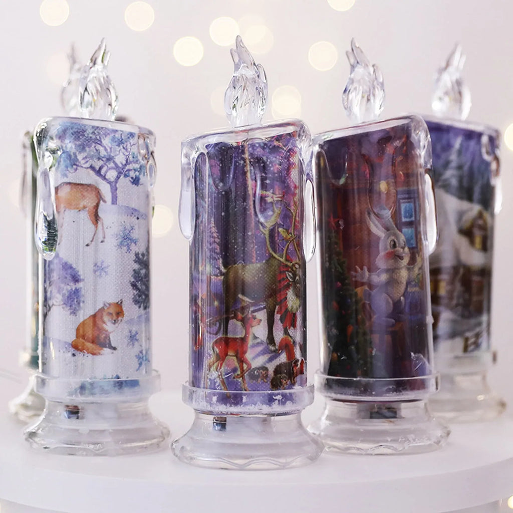 Transparent plastic Christmas electronic candle 18cm with warm light, style option snowman