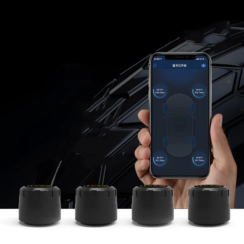 Bluetooth 5.0 automotive tire pressure monitor set with four external sensors and installation tools
