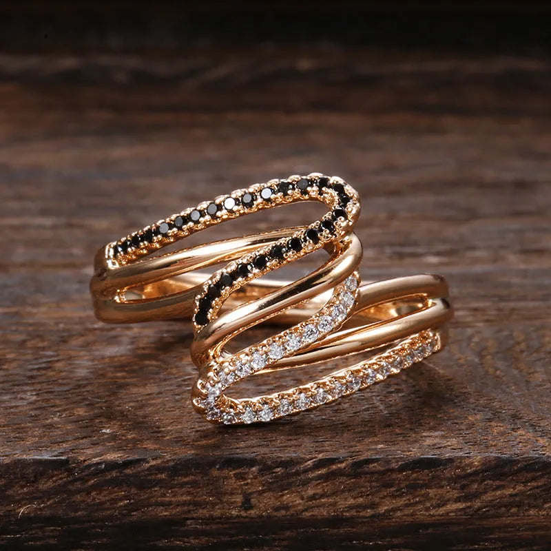 Women's micro-inlaid zircon ring with electroplated copper finish in WK2230 colour