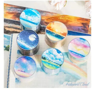 Japanese paper sky theme decorative washi tape roll showing colourful clouds design on 30mm width tape