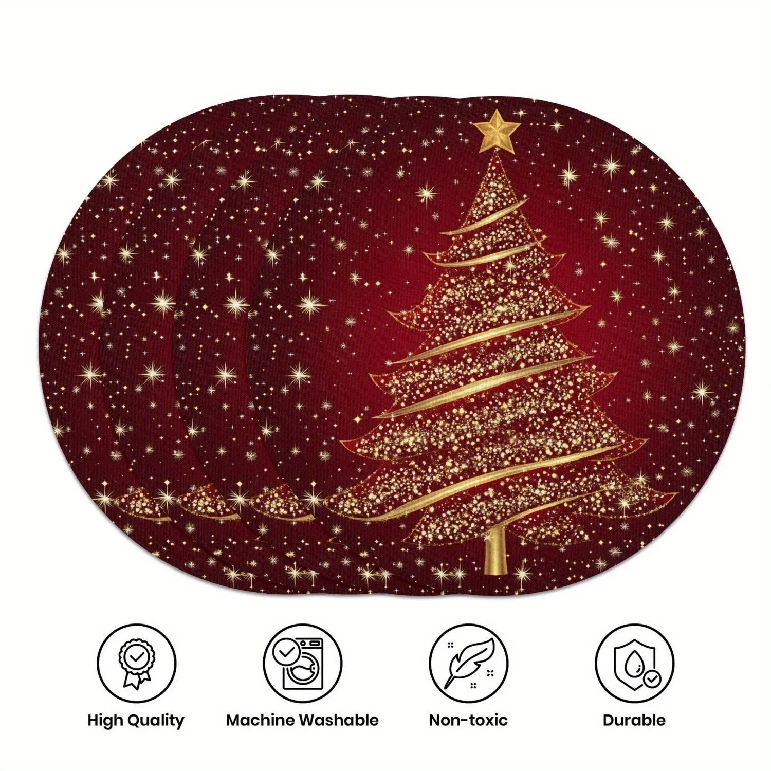 Round Christmas placemat with holly berries snowflake and bow design 38cm polyester American style