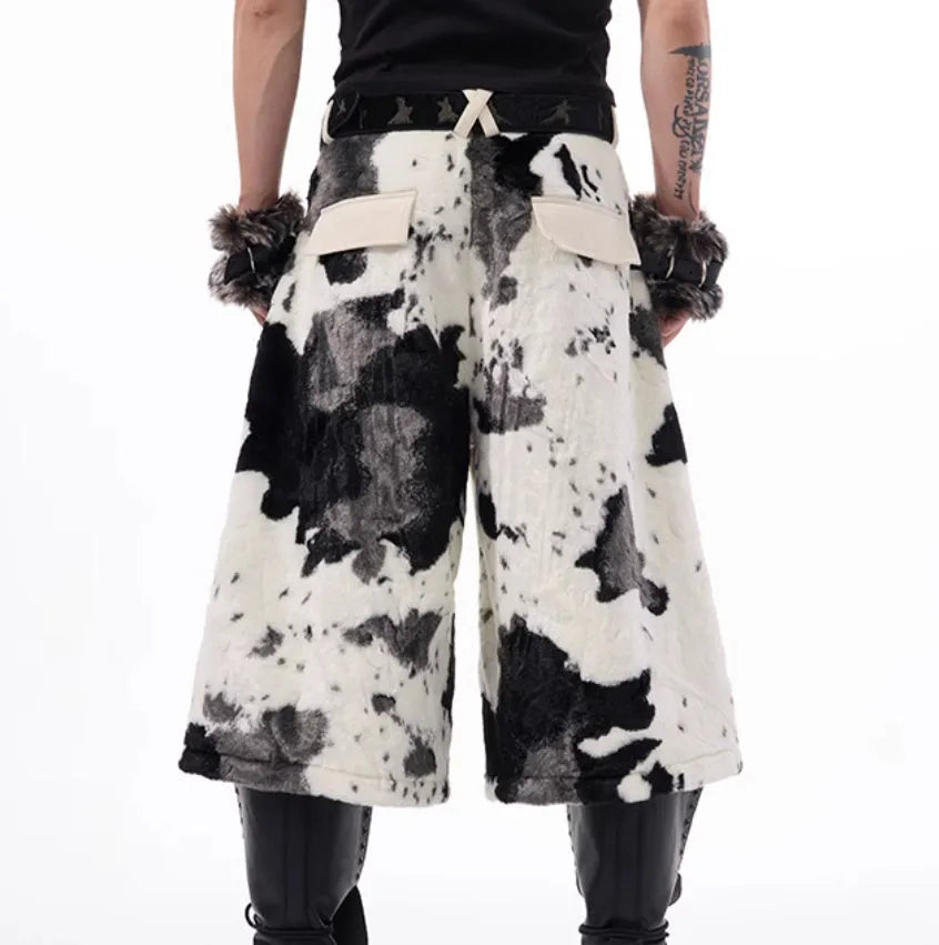 Cropped trousers in milk fibre with stitched decorative pattern options including check, stripe, print and embroidery.