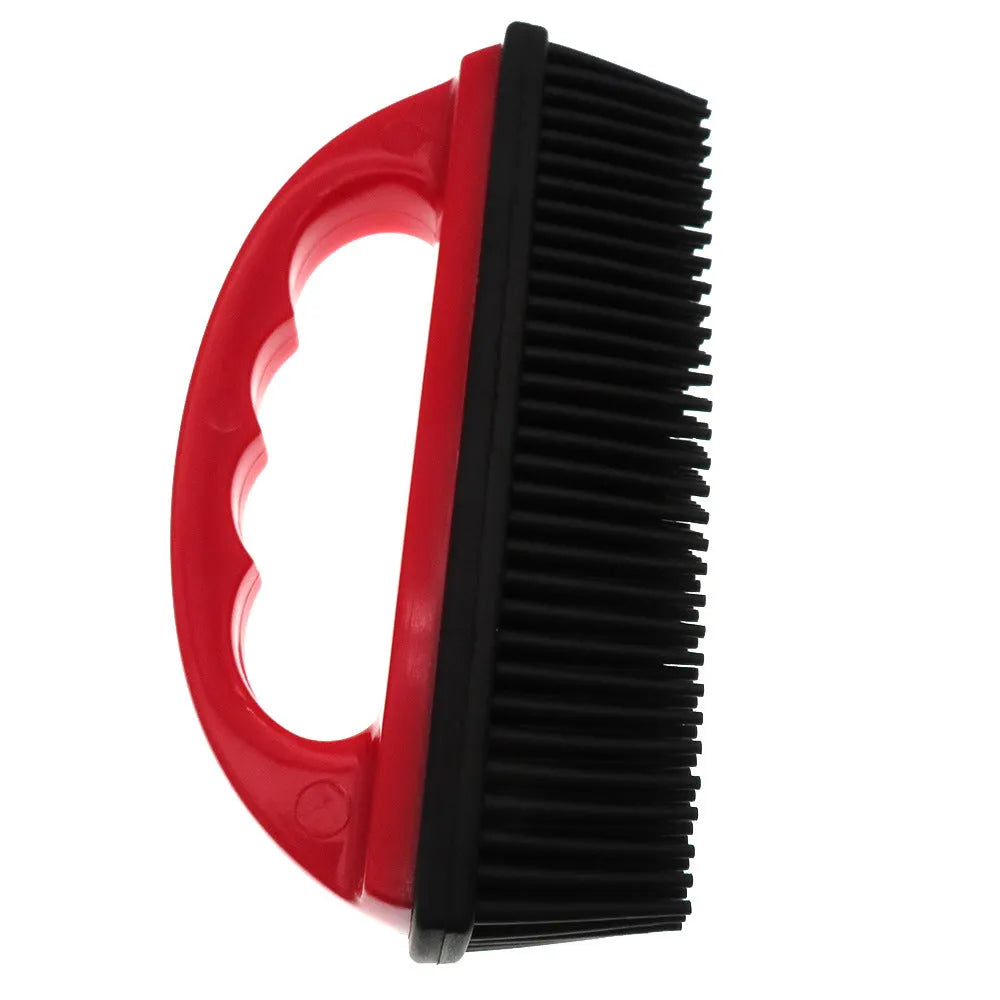 Red pet hair removal brush for grooming and carpet cleaning, dimensions 160mm by 85mm.