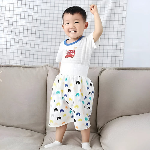 Pure cotton baby diaper skirt in dinosaur print, small size 0-4 years, with button fastening