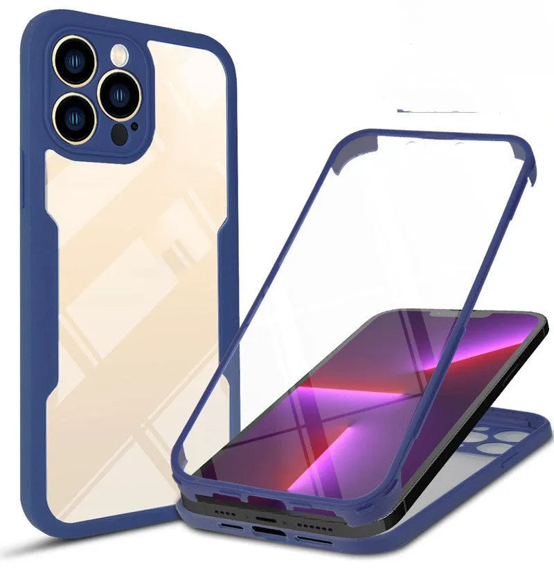 TPU mobile phone case for iPhone in multiple colours showing front and back protection.