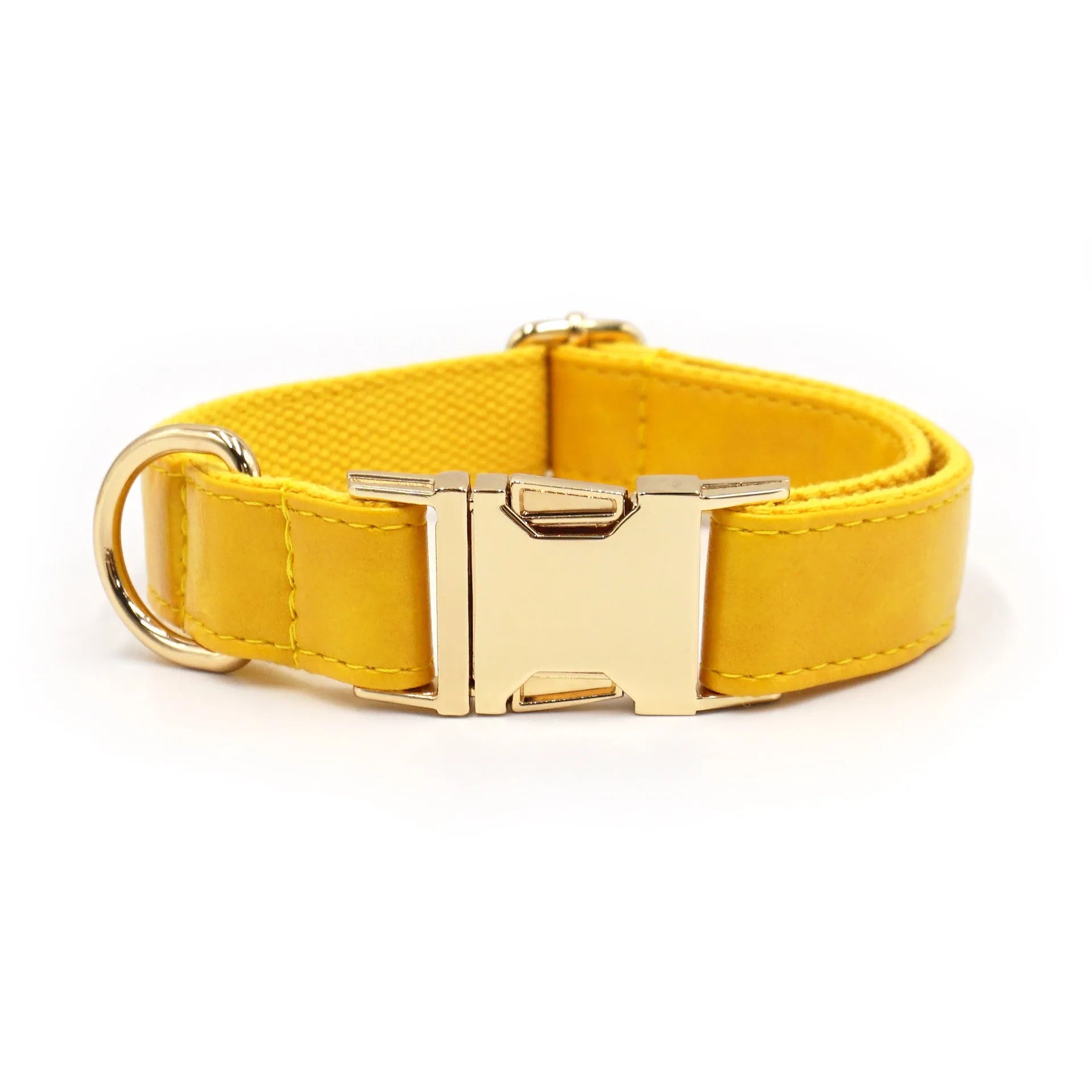 Leather dog collar with velvet finish and brass metal buckle in caramel colour option