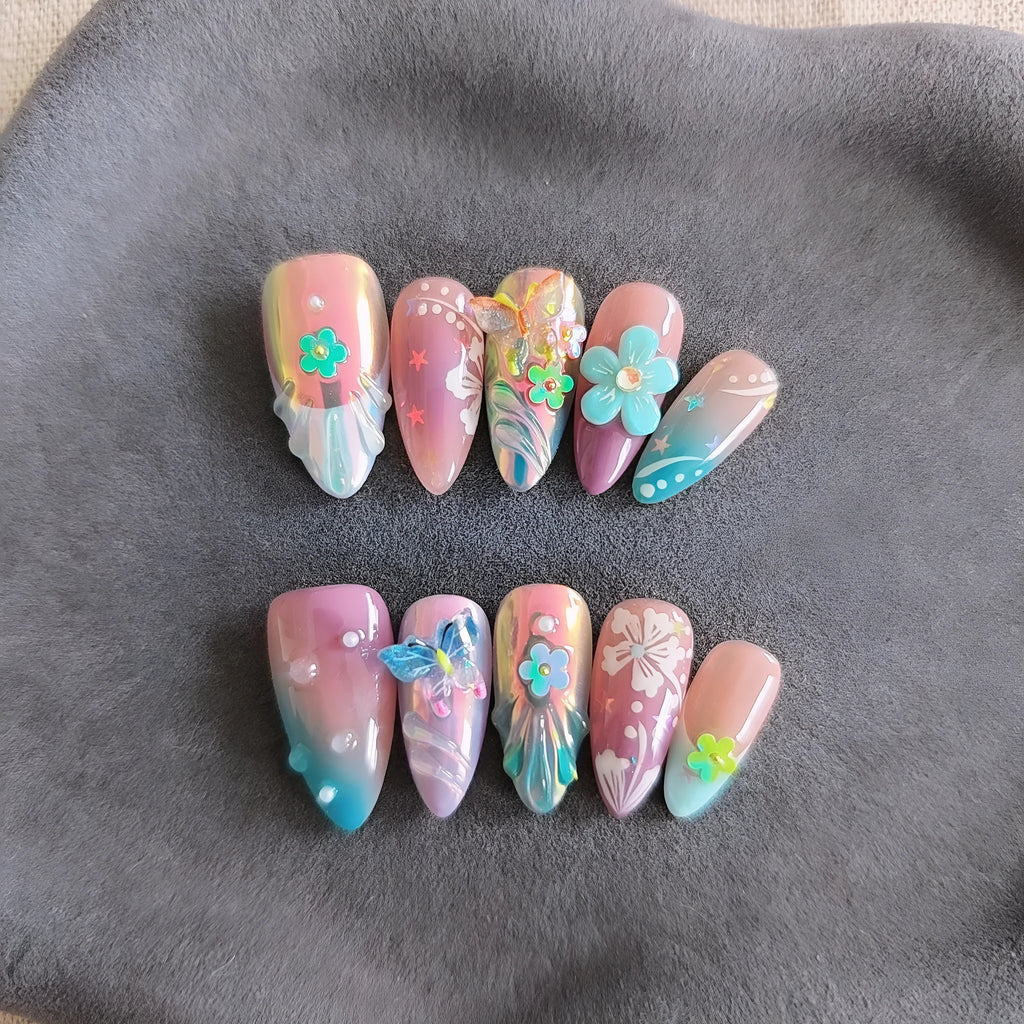 Handmade embossed 3D floral and butterfly sculpture nail stickers in four sizes