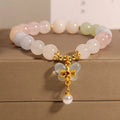 Natural morganite crystal bracelet with colourful butterfly pendant and adjustable chain
