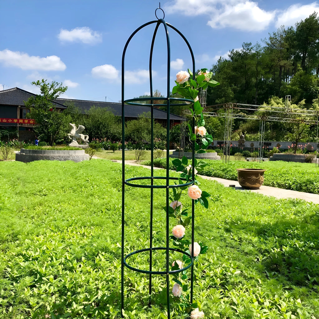 Dark green wrought iron plant climbing lattice with European-style grid pattern measuring 188cm tall