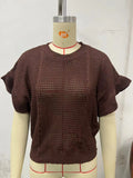 Women's twisted string design knitted pullover sweater with ruffled sleeves in loose fit casual style