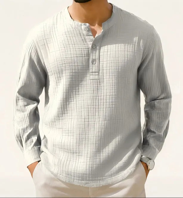 Men's slim fit long sleeve linen blend shirt with 3/4 sleeves in multiple colour options