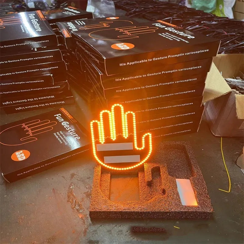 Car USB plug finger gesture LED light showing thumbs up, OK, and scissor hand designs