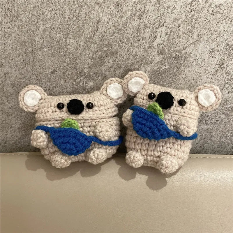 Handmade knitted backpack koala bear design protective sleeve for Apple AirPods charging case