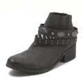 Vintage women's round toe thick heel shoes with tassels back tie in black artificial PU leather