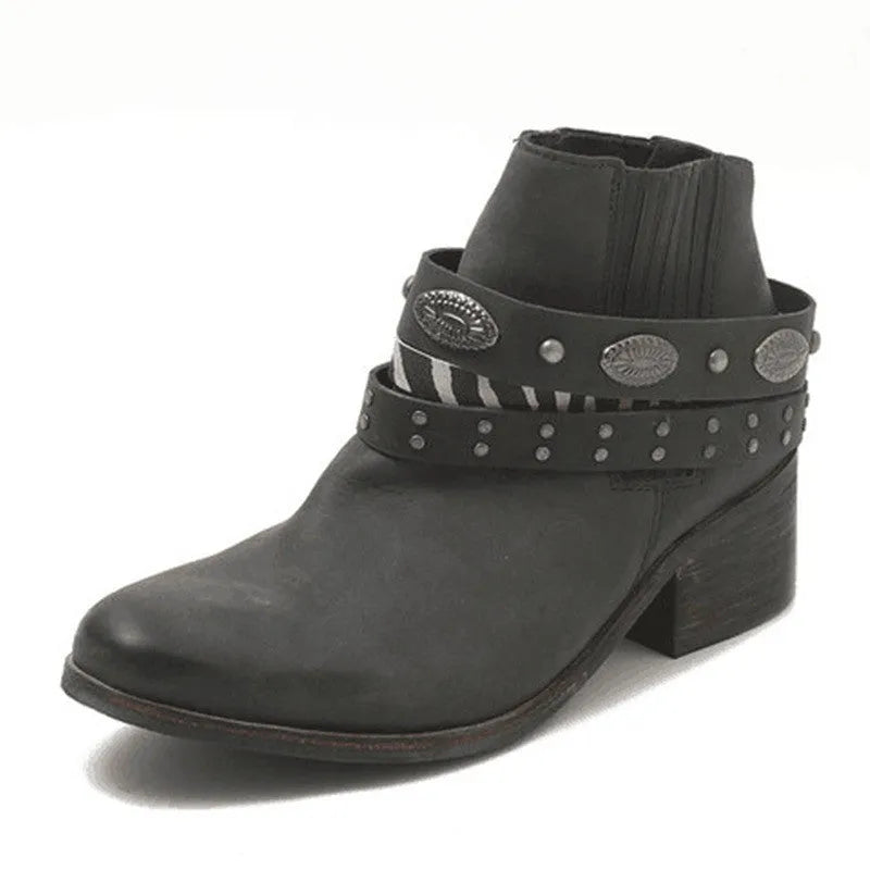 Vintage women's round toe thick heel shoes with tassels back tie in black artificial PU leather
