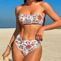 Women's printed bandeau triangle bikini top and matching swim shorts set