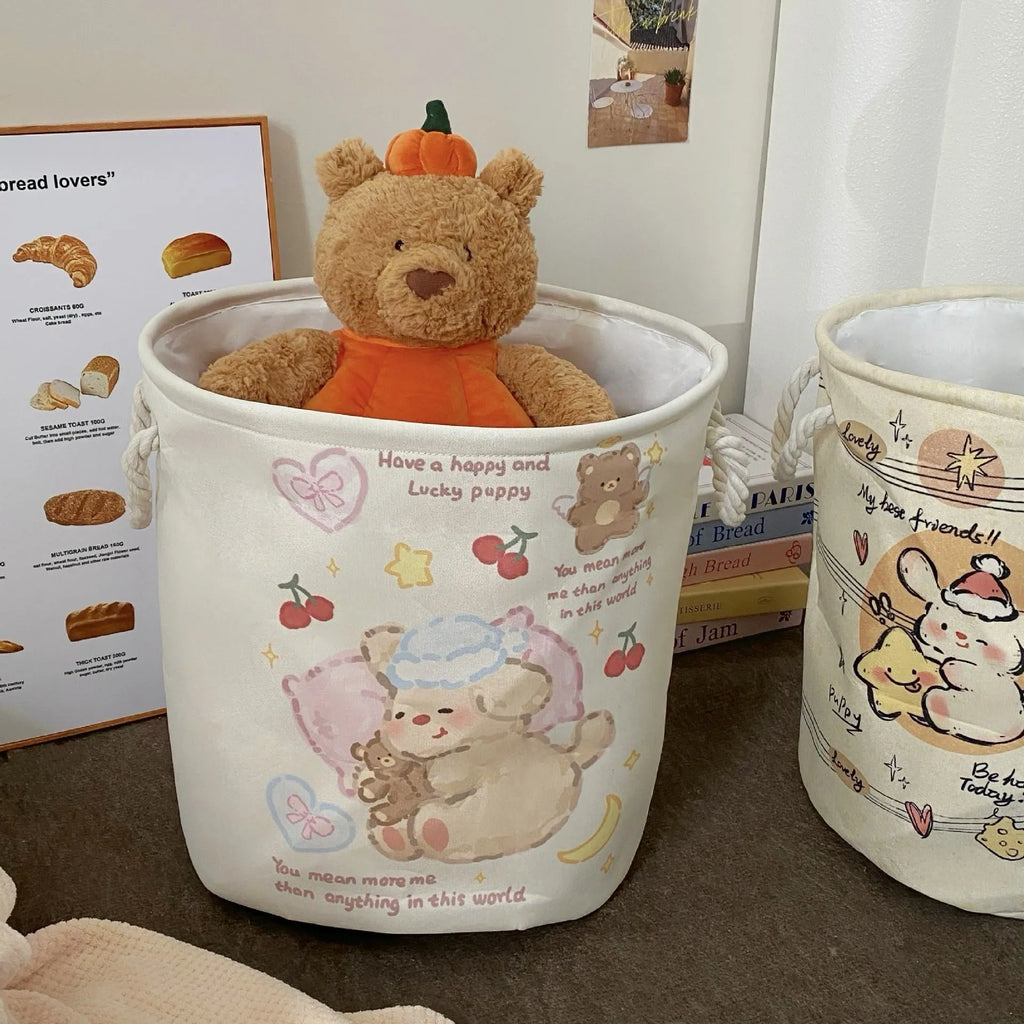 Foldable laundry basket with decorative removable cotton cover in choice of 12 patterns