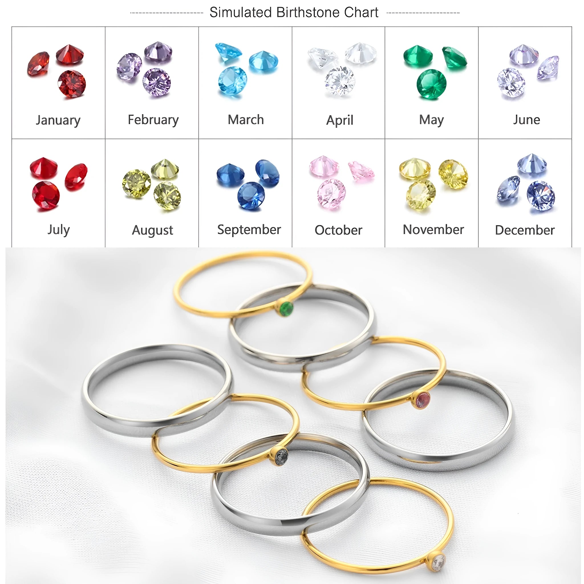 Gold-toned titanium steel engraved ring with December birthstone colour and geometric layered design.