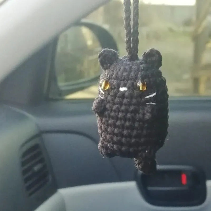 Polyester plush hand-woven cartoon automobile hanging ornament showing Halloween bat and ghost designs.