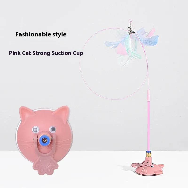 Cat teaser strong suction cup long brush holder toy with bell for indoor play with plastic construction
