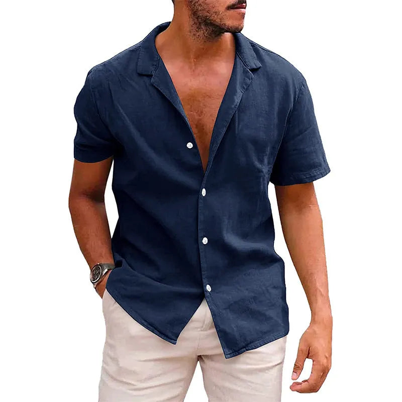Men's short sleeve button down shirt in linenCotton, solid colour, loose fit, available in multiple colours