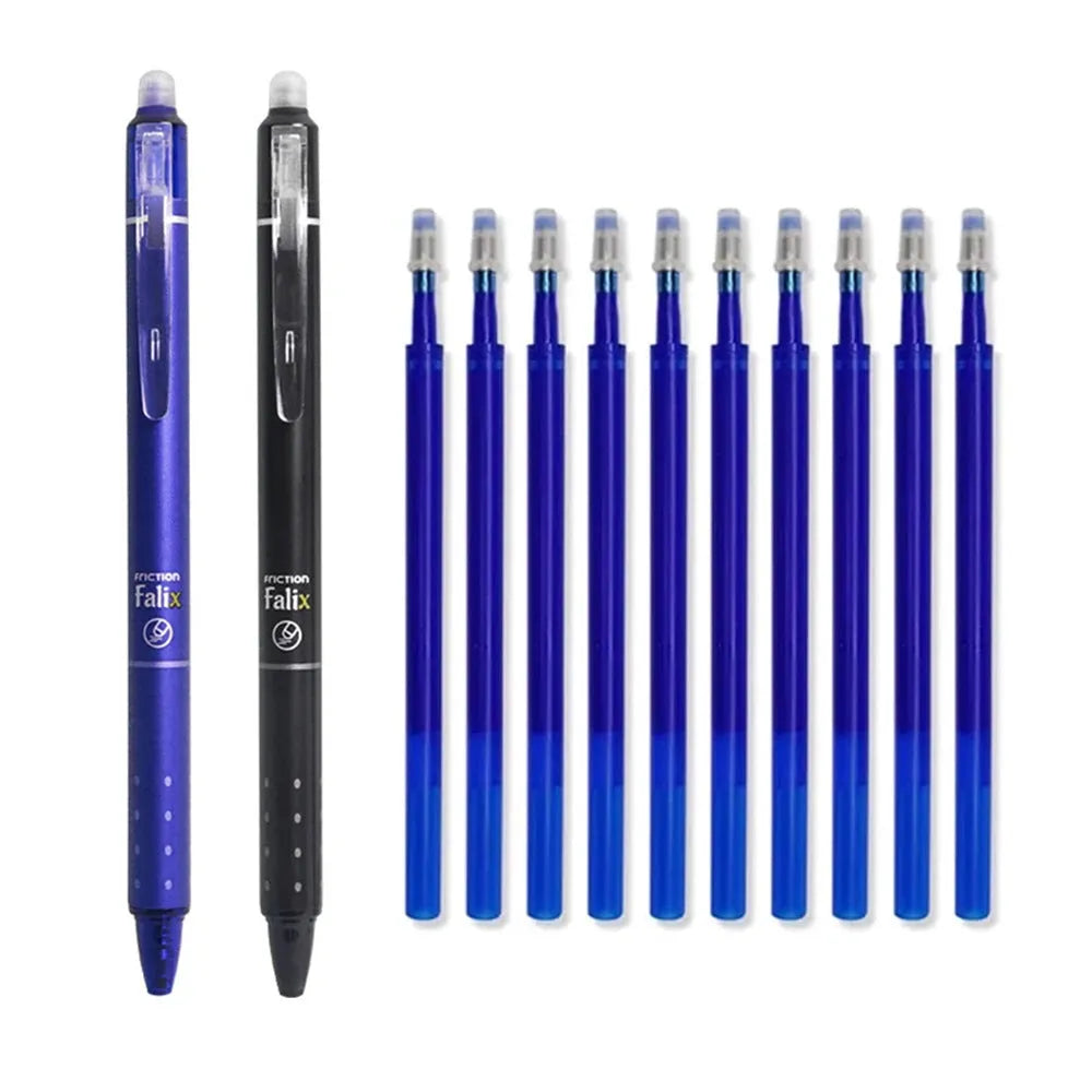 Hot erasable push gel pen with 0.5mm tip, plastic shell, blue or black refill option