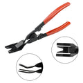Red-handled steel pliers for automotive door panel clip fastening on GM vehicles.