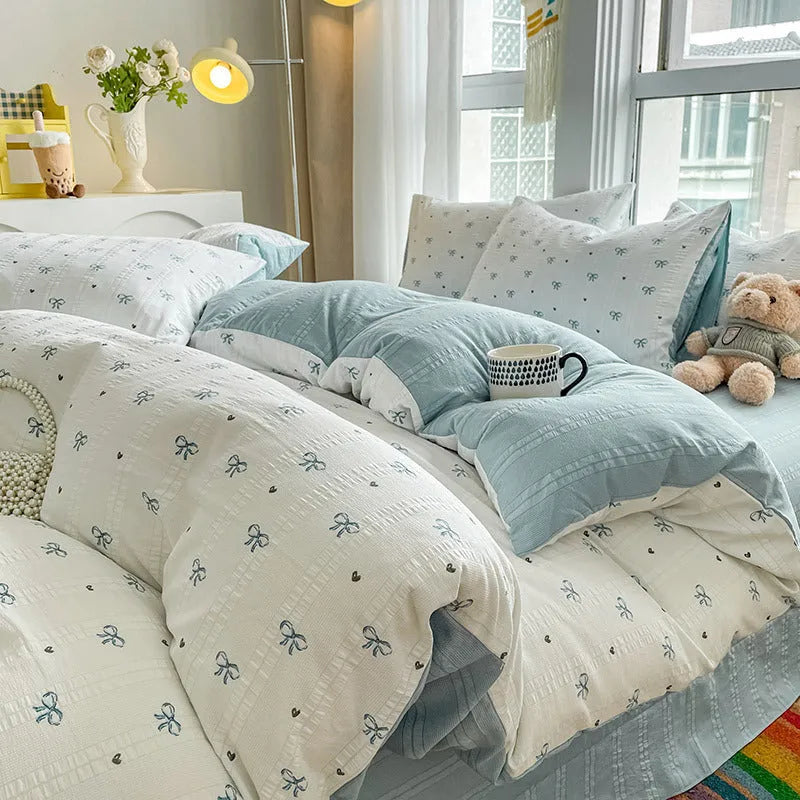 Chemical fibre bed sheet set with aerobic jacquard cloud yarn cotton in Butterfly Dance rose colour