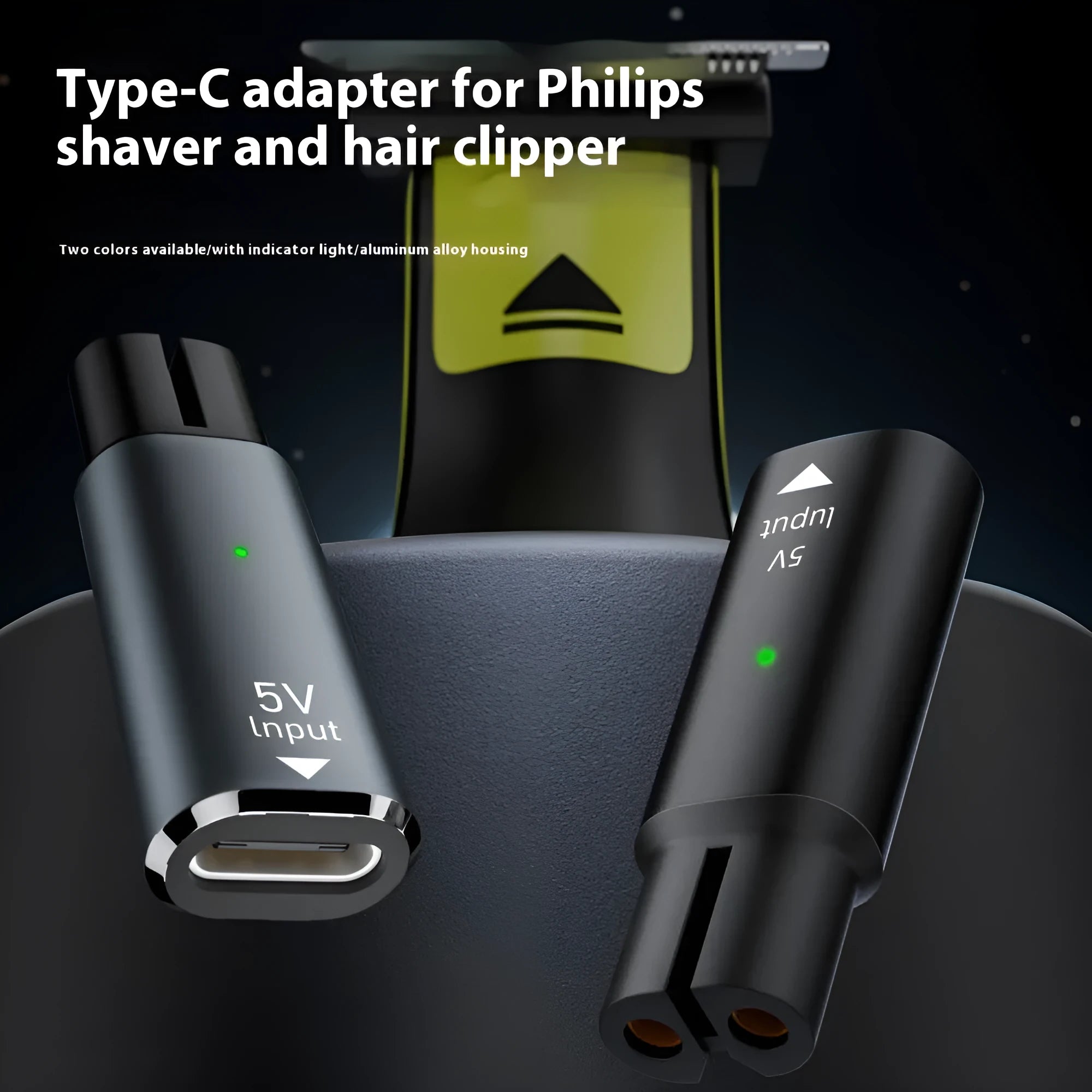USB C charging adapter for 4.3V electric shavers and hair clippers in black colour