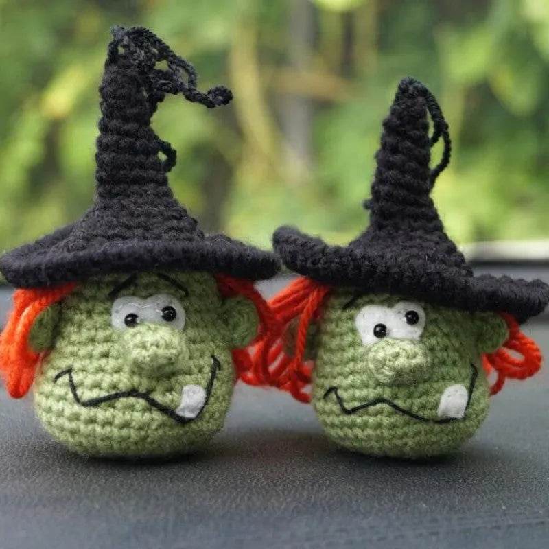Polyester plush hand-woven cartoon automobile hanging ornament showing Halloween bat and ghost designs.